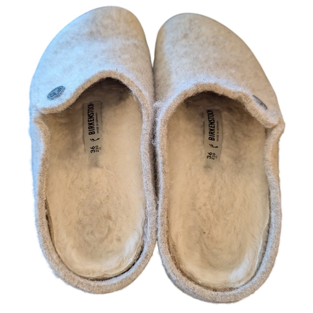 Birkenstock Zermatt Shearling Light Gray Wool Felt Clog Slippers EU 36 L5